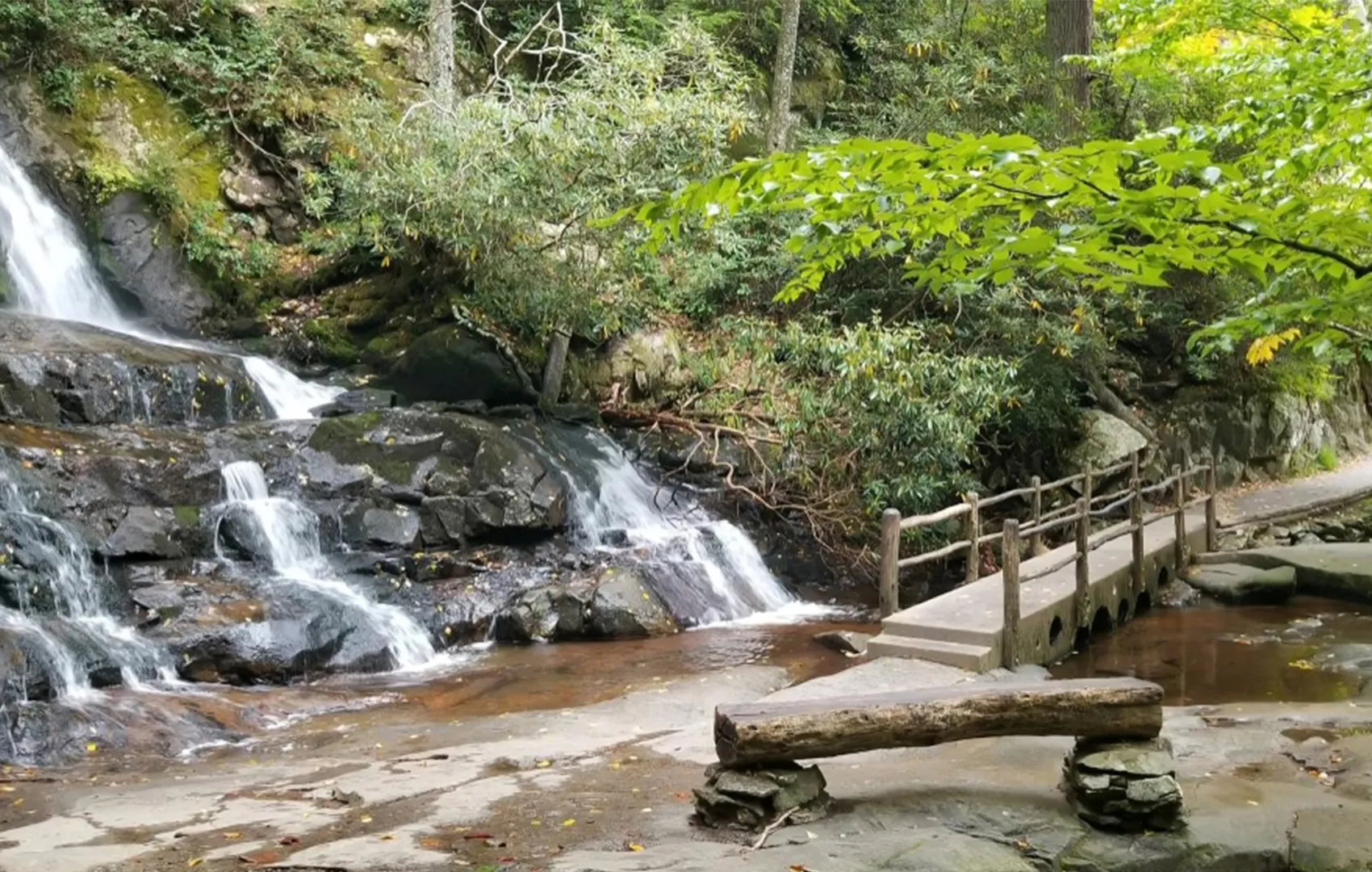 Rainbow Falls waterfall on a Smoky Mountains trail