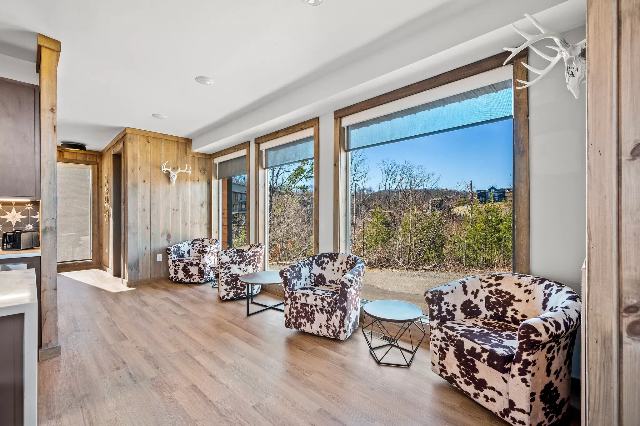 Great room with vaulted ceilings and mountain-facing glass