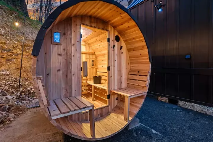 Outdoor cedar sauna